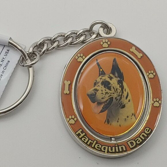 Unbranded Accessories - New Harlequin Dane Dog Breed  2 Sided Spinning Keychain - high quality metal